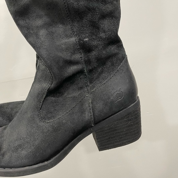 Born Basil Double Buckle Distress Black Suede Leather Heeled Riding Boot Size 8 - Picture 5 of 11